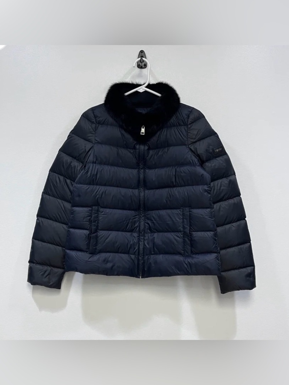Fendi Navy Down Puffer Jacket Real Mink Fur Collar IT 40